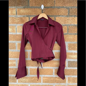 Antropologie burgundy metallic blouse XS